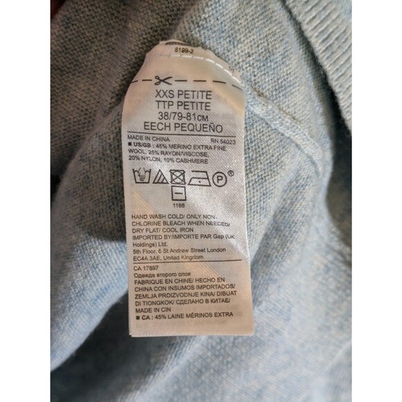 Banana Republic Blue Bow Cuff Sweater XXS Petite Merino Cashmere Coquette - Picture 6 of 9